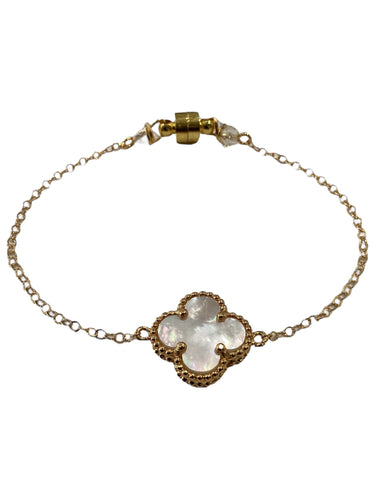 Clover Bracelet - 14K Gold Chain - White