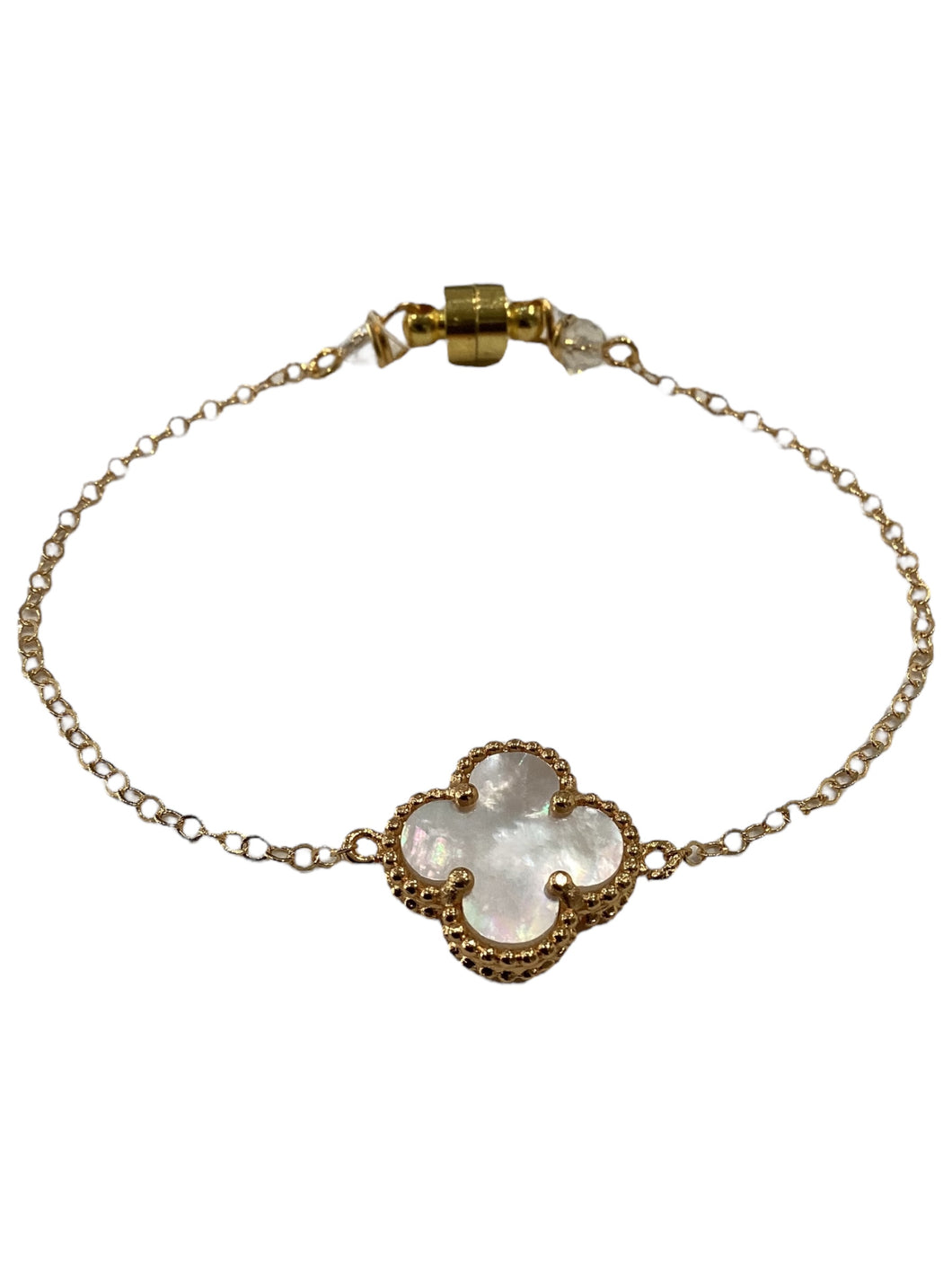 Clover Bracelet - 14K Gold Chain - White