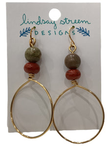 Large Gold Hoops Earrings with Autumn& Red Jasper