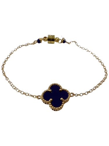 Clover Bracelet - 14K Gold Chain - Navy