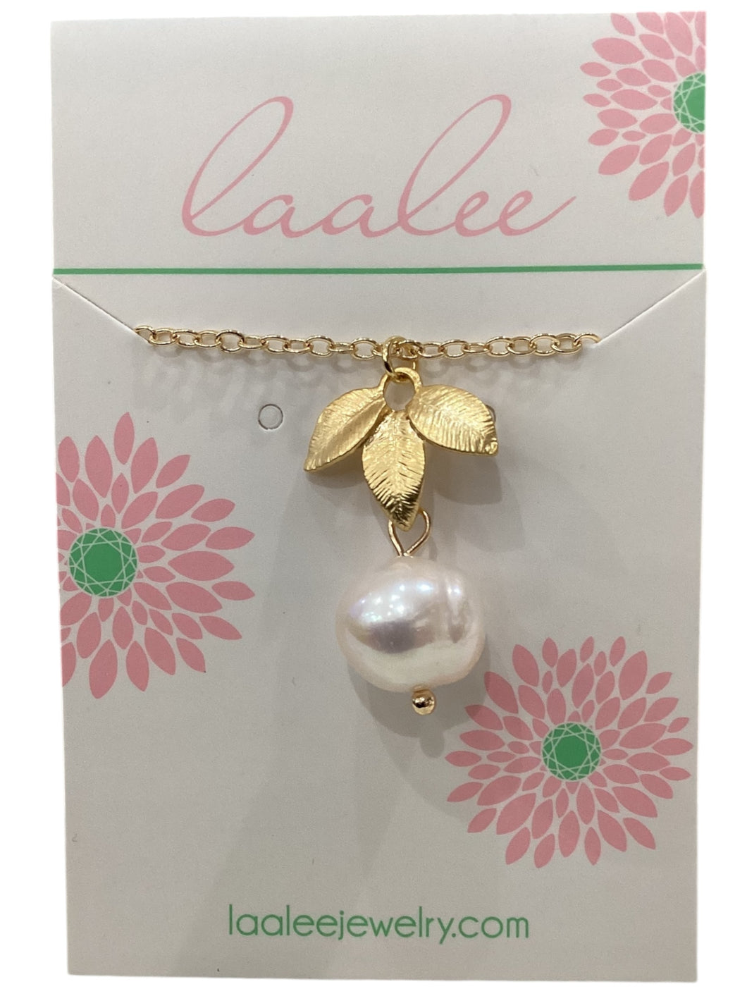 White Freshwater Pearl Gold Leaf Necklace