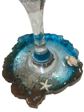 Wine Glasses with Built-in Coaster - Blue with Turtle, Starfish & Shells