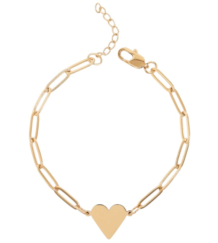 18K Pvd Coated Stainless Steel Paperclip Heart Bracelet - Gold