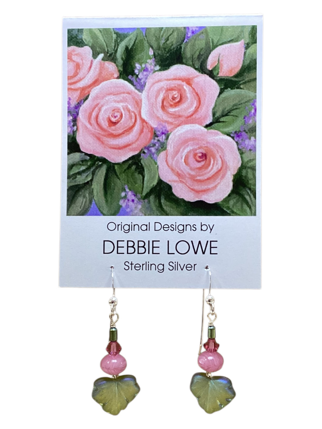 Leaves with Pink Crystals Earrings