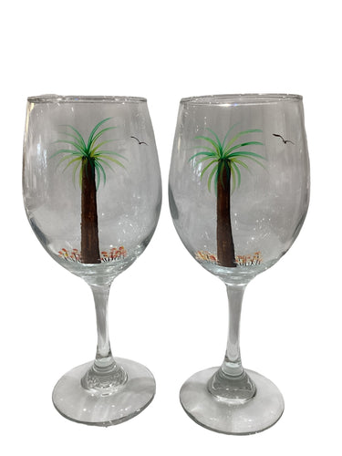 Stemmed Wine Glass Set - Palm Tree