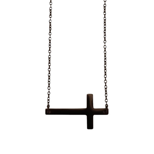 Stainless Steel Horizontal Cross Necklace - Black/19mm