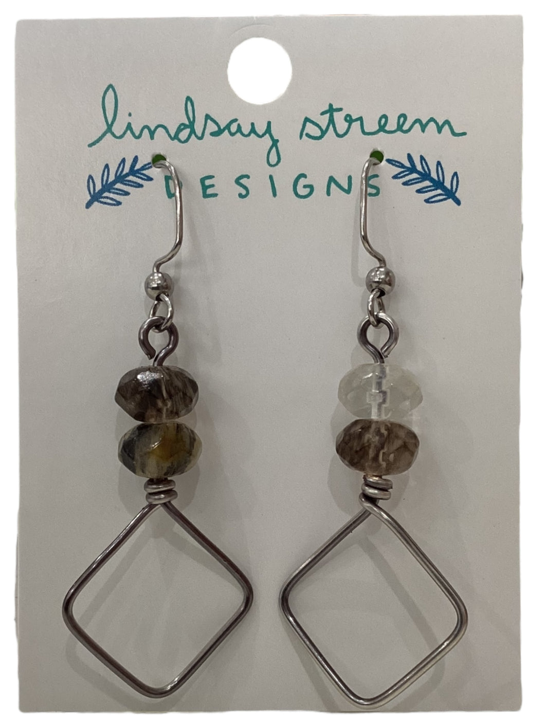 Square Hoops Earrings with Watermelon Quartz