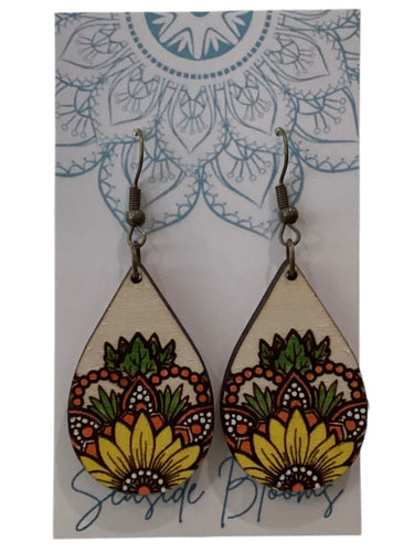 Mandala Sunflower Earrings - Teardrop