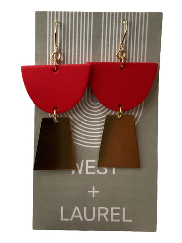 Simple Acrylic Earrings - Red/Gold