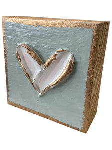 Heart Textured Wood Block - Pink & White Heart/Sage