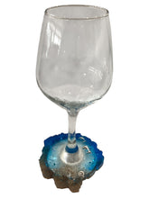 White Wine Glass with Built-In Coaster - Blue with Dolphins