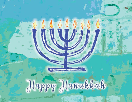 Blue Menorah - Happy Hanukkah - Notecard