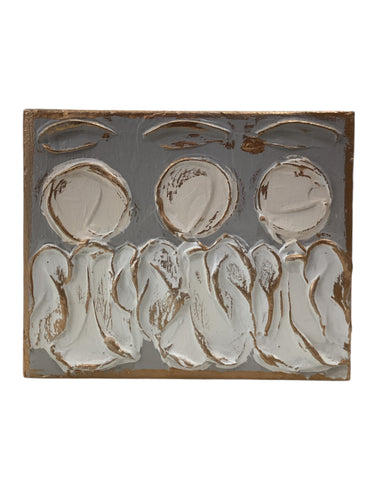 Angel Trio Hand Painted Textured Wood Block - Slate