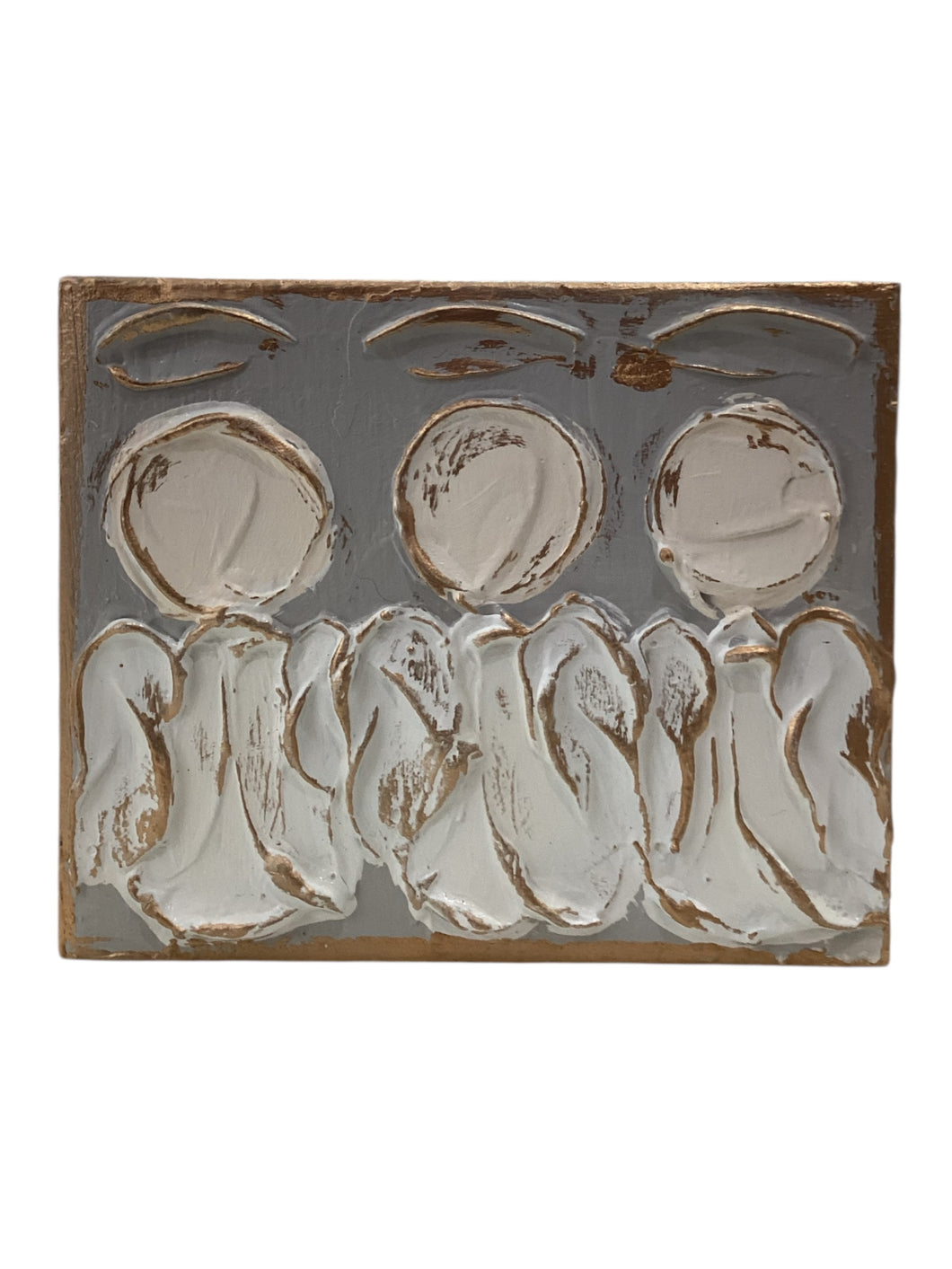 Angel Trio Hand Painted Textured Wood Block - Slate