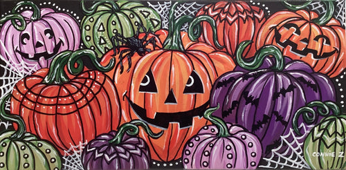 Halloween Pumpkins with Bat & Spiders