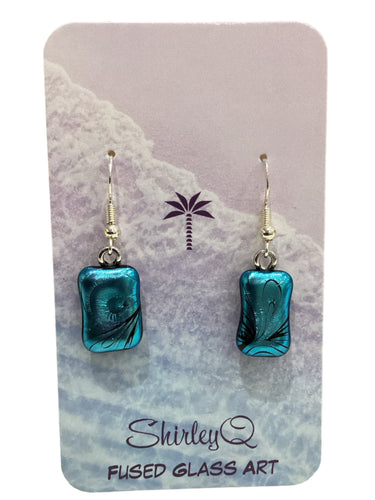 Small Dichro Dangle Earrings - Teal