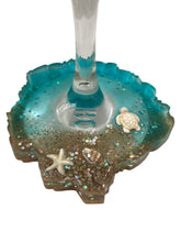 Red Wine Glass with Built-In Coaster - Aqua with Turtles, Starfish