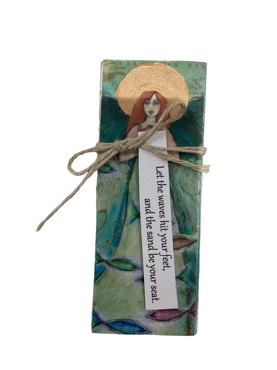 Small Wood Block Angel - Let the waves hit your feet...