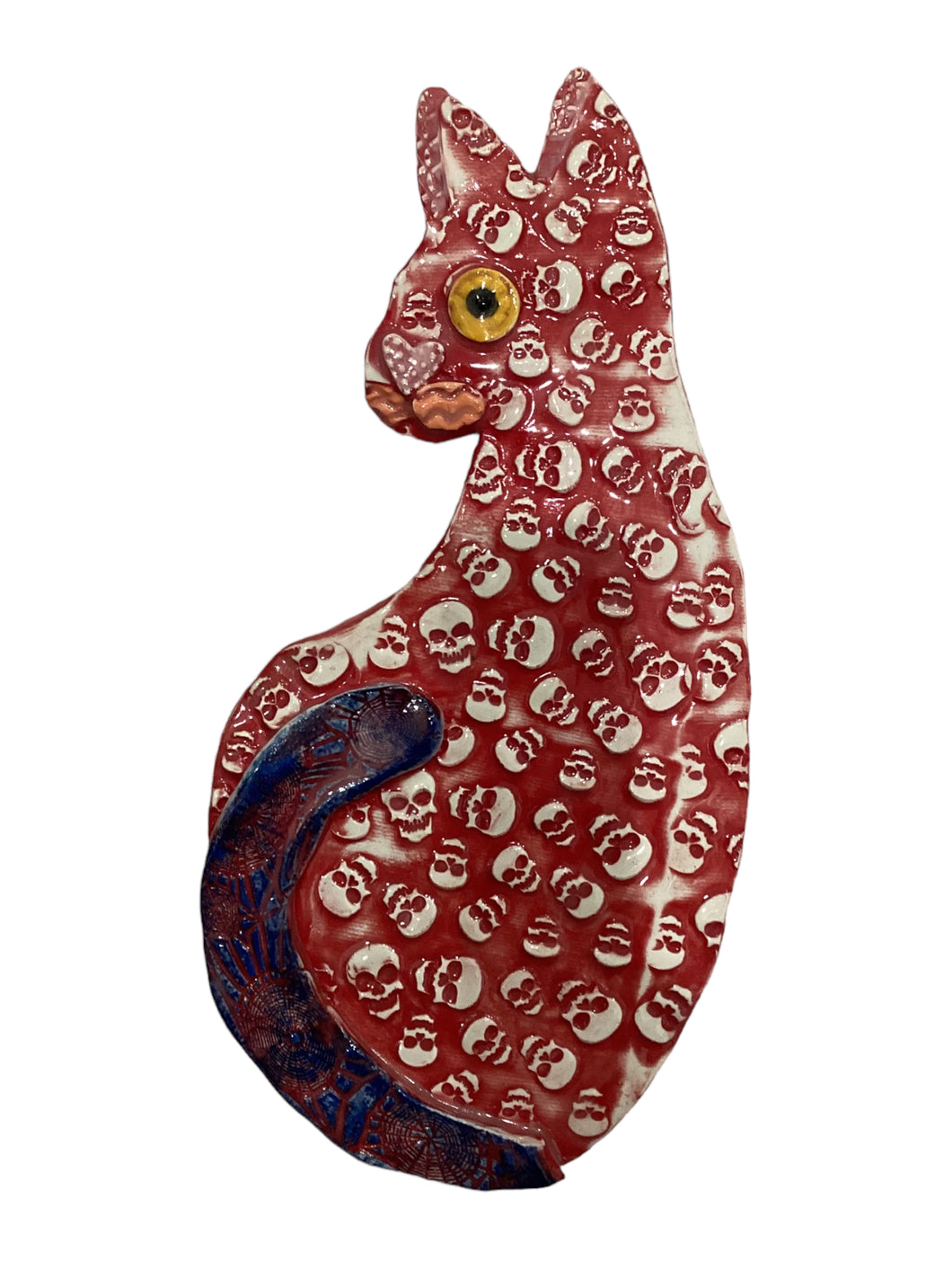 Ceramic Cat - Skulls - Red