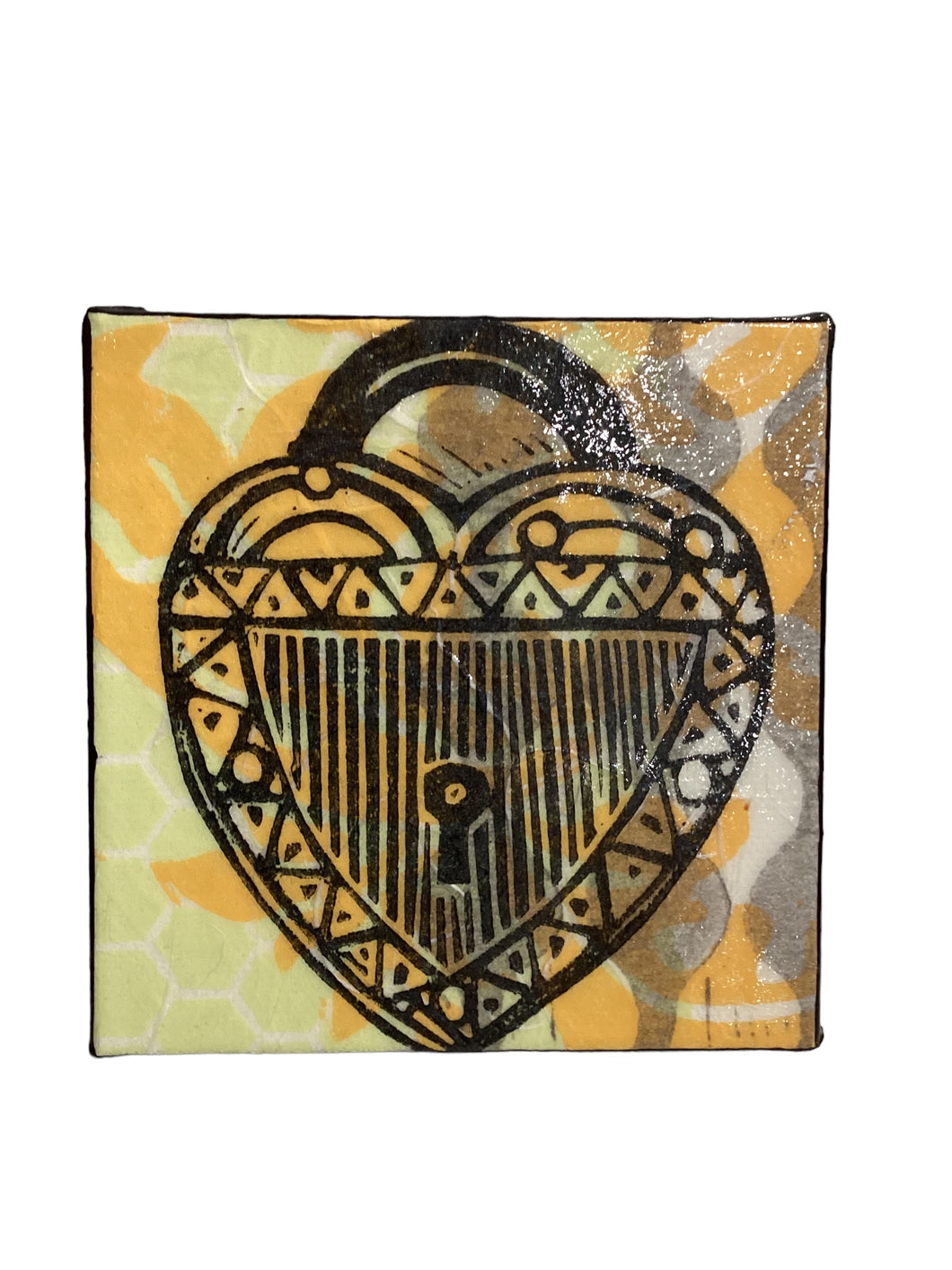 Orange Heart Locket Block Print