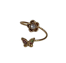 Flower and Butterfly ring - 18k Gold Adjustable