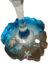 Wine Glasses with Built-in Coaster - Blue with Turtle, Starfish & Shells
