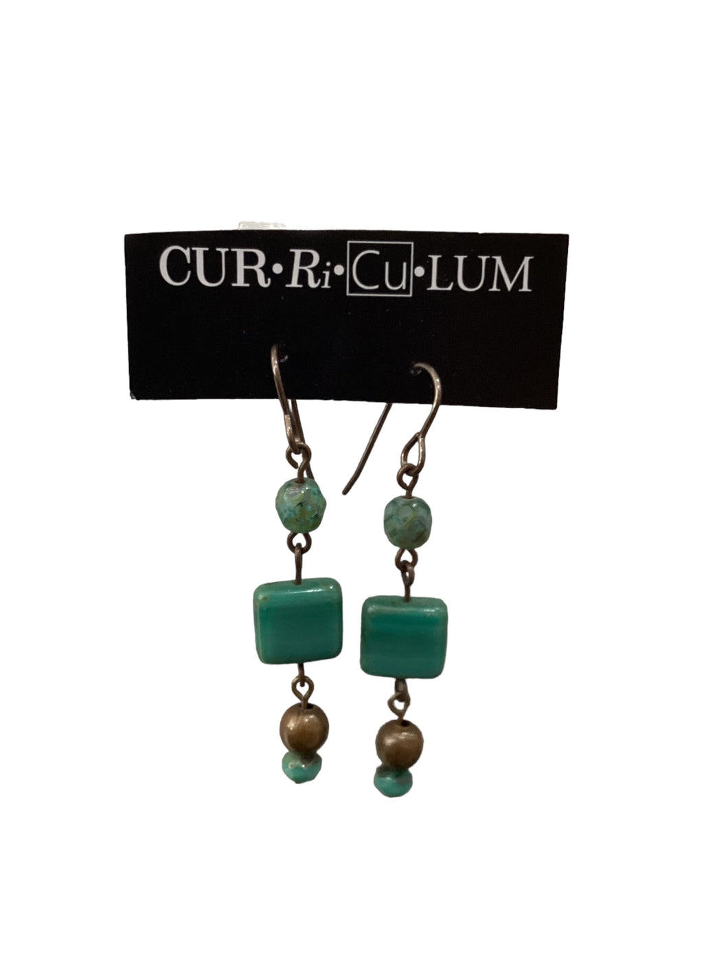 Teal Square and Multi Teal Bead Earrings