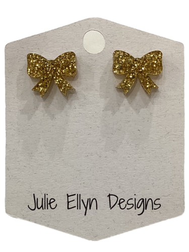 Sparkle Bow Stud Earrings - Gold