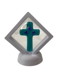 Framed Cross - Turquoise with Blue Tulips