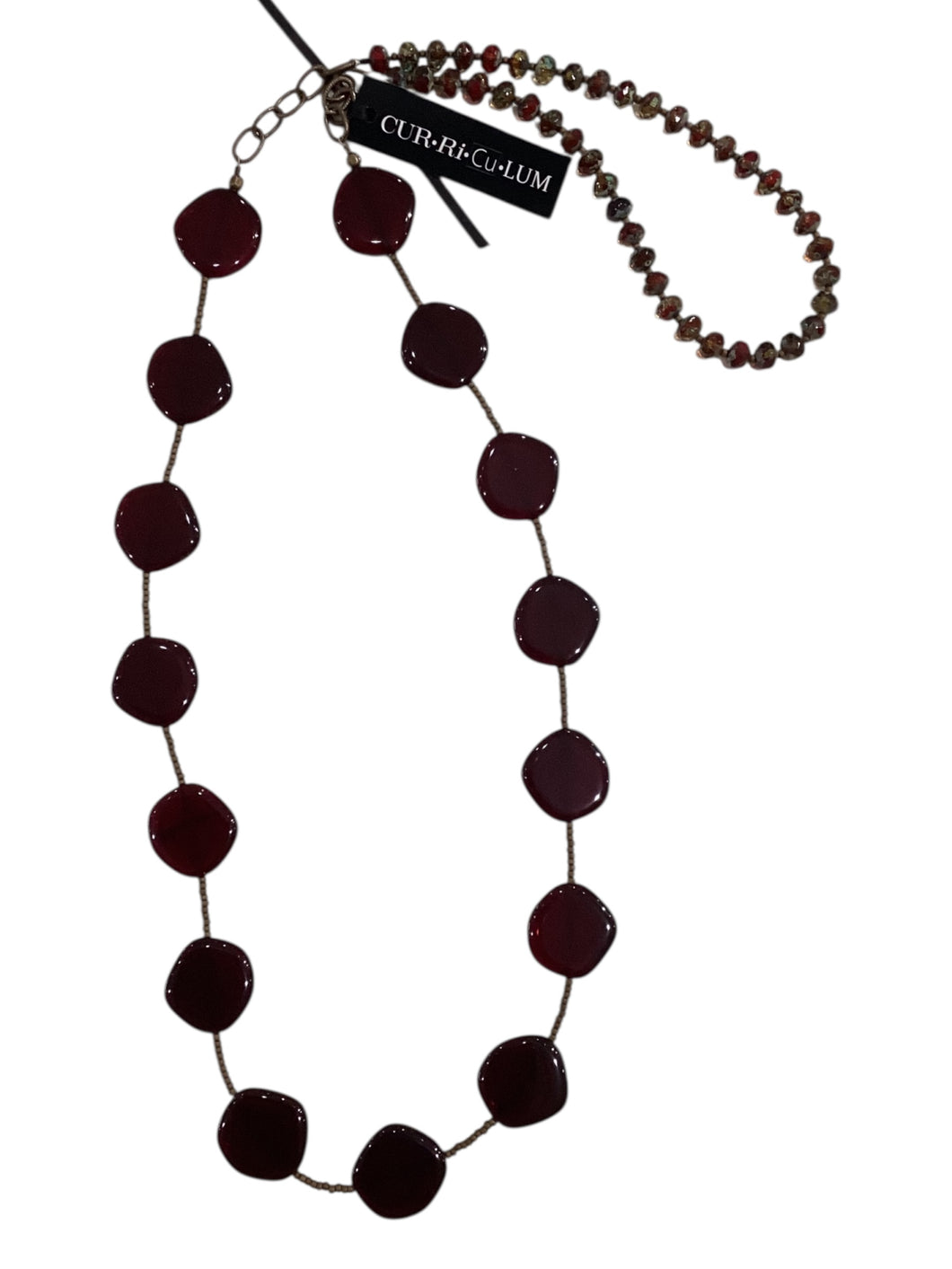 Cranberry Red Disk Czech Glass Long Necklace