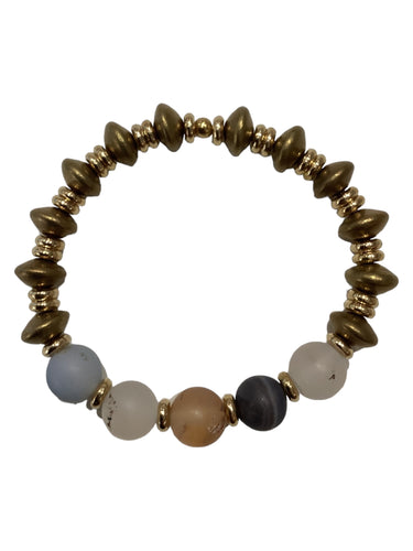 Large Stone Stretch Bracelet - Agate/Brass