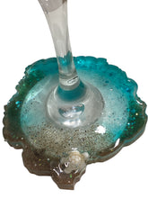 Wine Glasses with Built-in Coaster - Aqua with Turtle & Shells