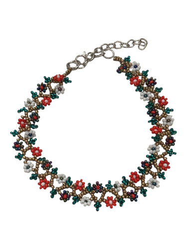 Flower Child Beaded Anklet - Bronze