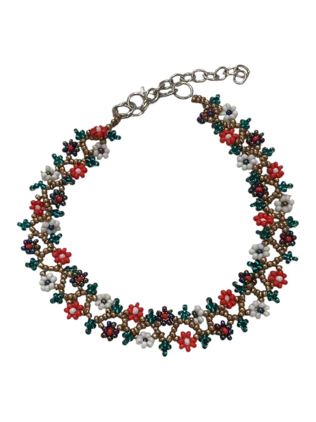 Flower Child Beaded Anklet - Bronze