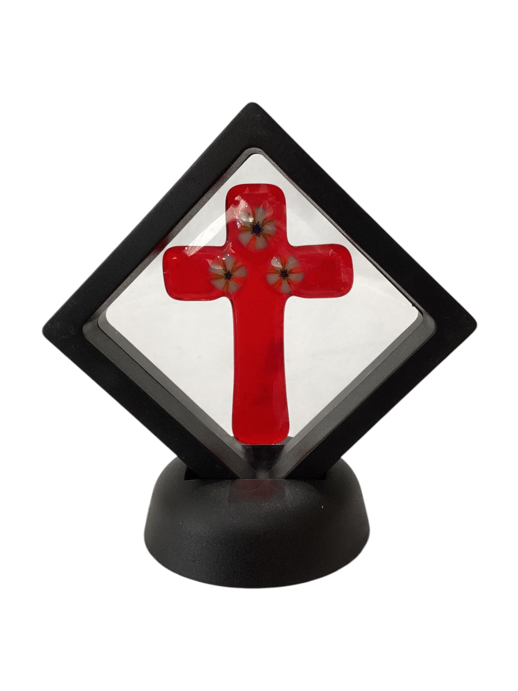 Framed Cross - Red with White Flowers