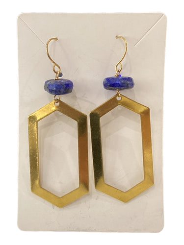 Gemstone Statement Earrings - Lapis/Brass