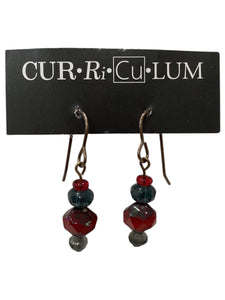 Dark Red & Blue Mixed Czech Glass Earrings