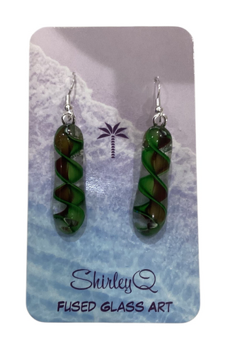 Wavy Green/Brown Dangle Earrings