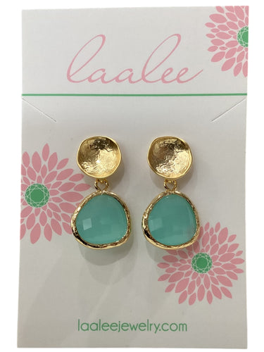 Aqua Blue Mint Earrings - Gold Mushroom Coral