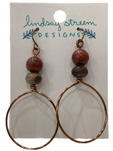 Large Vintage Bronze Earrings with Red & Picasso Jasper