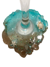 Beachy Wine Glass with Built-In Coaster - Aqua w/ Turtle & Starfish