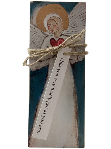 Small Wood Block Angel - I like you very much, just as you are.