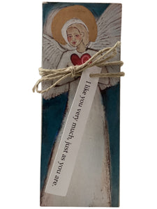 Small Wood Block Angel - I like you very much, just as you are.