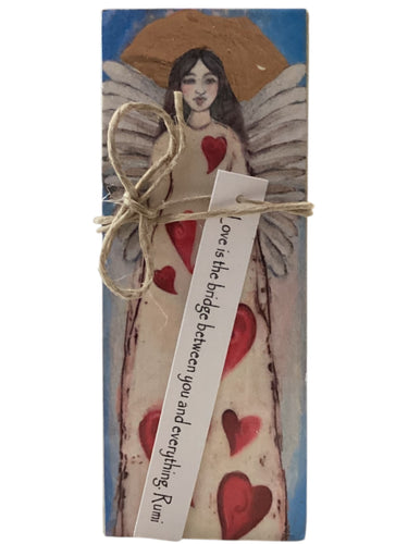 Small Wood Block Angel - Love is the bridge between you and everything. – Rumi