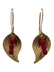 Small Leaf Earrings with Colorful Beads - Magenta