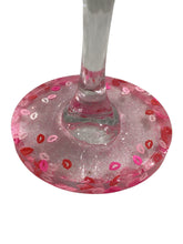 Red Wine Glass with Built-In Coaster - Lip Glitter - Engraved "Love"