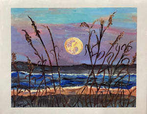 Sea Oats Moonrise - Note Card