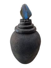 Raku Fired Lidded Vessel with Labradorite
