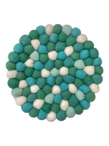 Round Felt Ball Trivet -  Turquoise