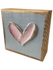 Heart Textured Wood Block - Pink Heart/Gray